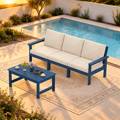 LIKEPAY 3-Seat Sofa+ Coffee Table - Navy/Khaki
