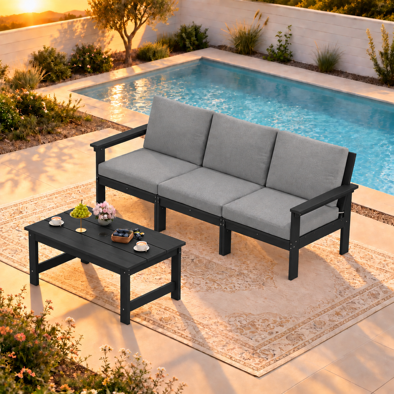 LIKEPAY 3-Seat Sofa+ Coffee Table - Black/Gray