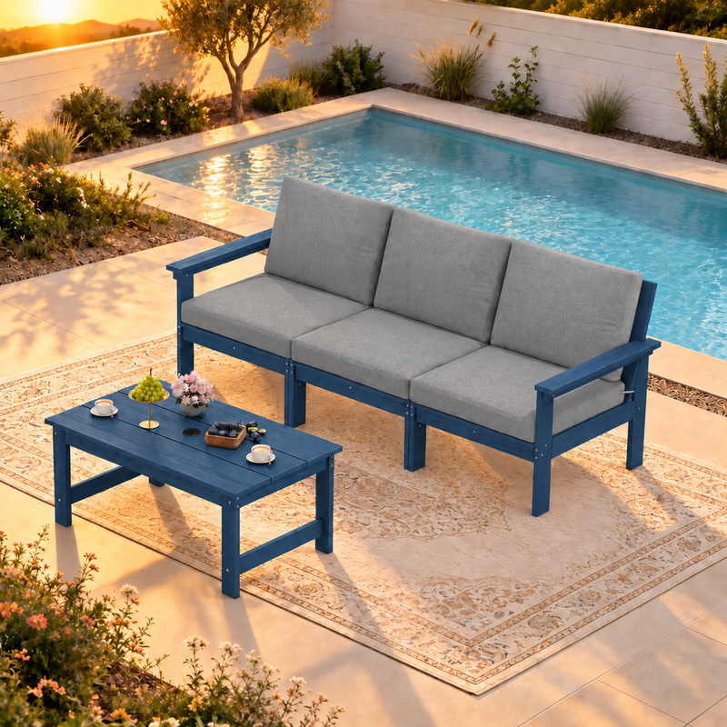LIKEPAY 3-Seat Sofa+ Coffee Table - Navy/Gray