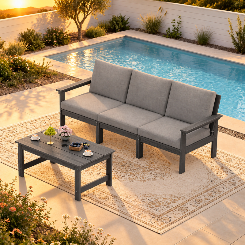 LIKEPAY 3-Seat Sofa+ Coffee Table - Gray/Gray