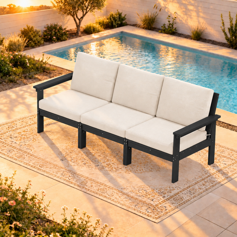 LIKEPAY 3-Seater Sofa - Black/Khaki