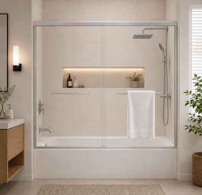 56–60" W × 57" H Double Sliding Tub Door with 1/4" (6mm) Tempered Glass