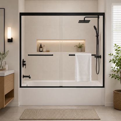 56–60" W × 57" H Double Sliding Tub Door with 1/4" (6mm) Tempered Glass