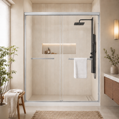 50–54" W × 72" H Double Sliding Shower Door with 1/4" (6mm) Tempered Glass